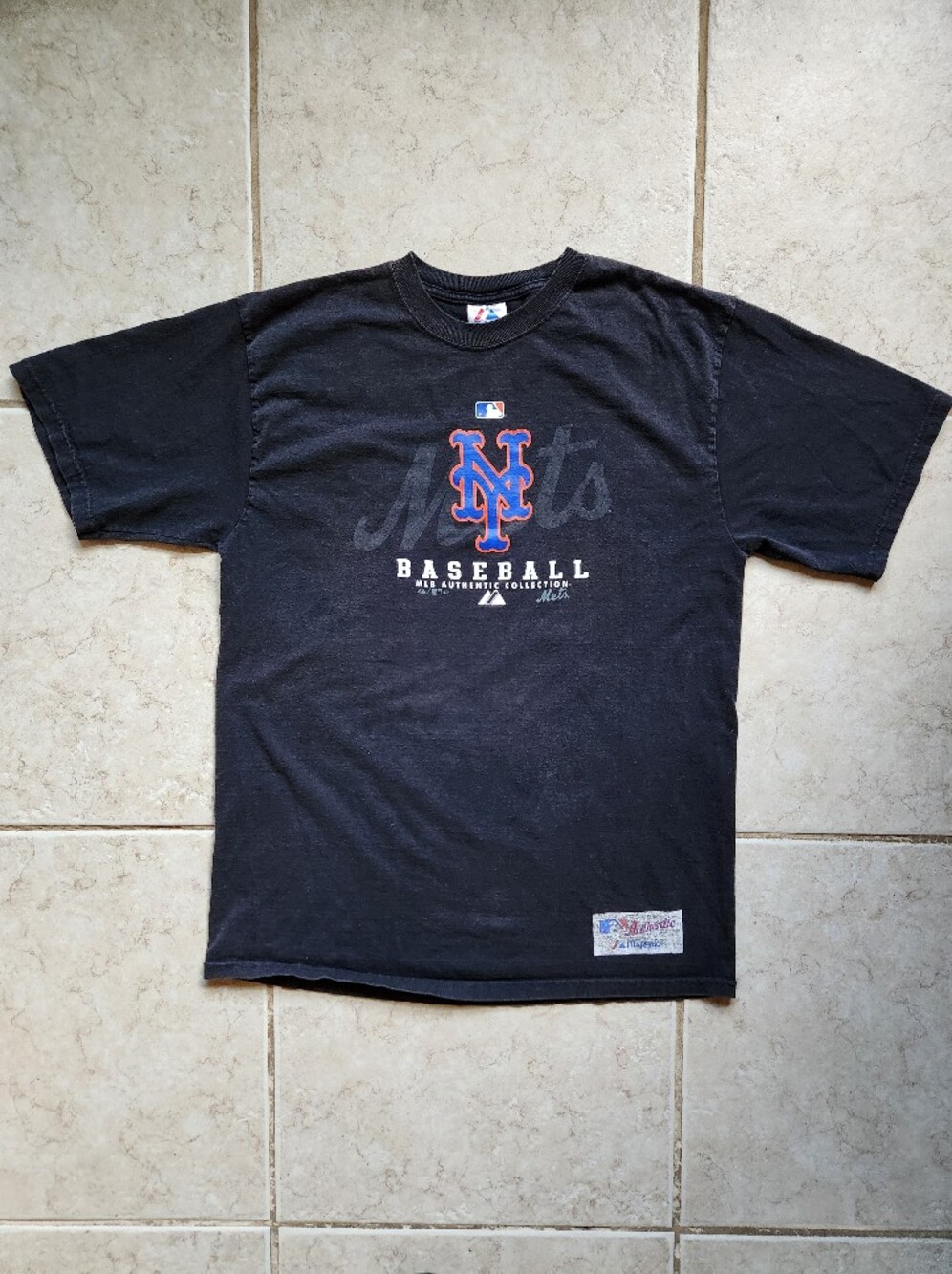 ​Majestic MLB New York Mets Graphic Tee Shirt Mens Large Black Vintage Y2K